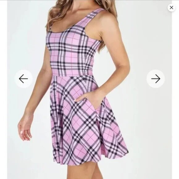 Blackmilk Tartan Sugar Scoop Skater Dress - Limited Style Pink & Black Plaid XL - Picture 3 of 13